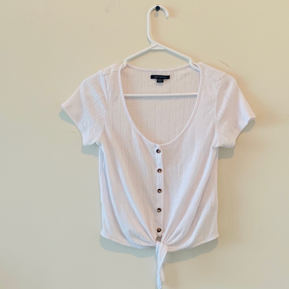 American Eagle White Cropped Knot T-shirt